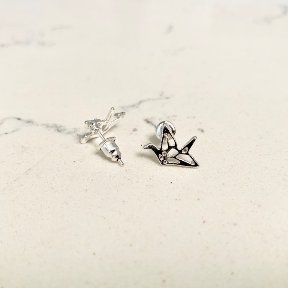 Silver Geo Origami Earrings - Picture 2 of 3